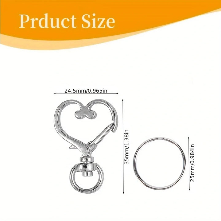 20-Piece Heart-Shaped Swivel Snap Hooks with Key Rings
