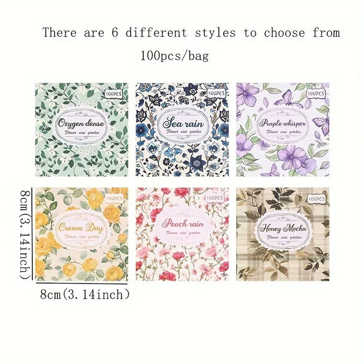 100pcs Vintage Floral Paper Set – Non-Adhesive Scrapbooking & Craft Material