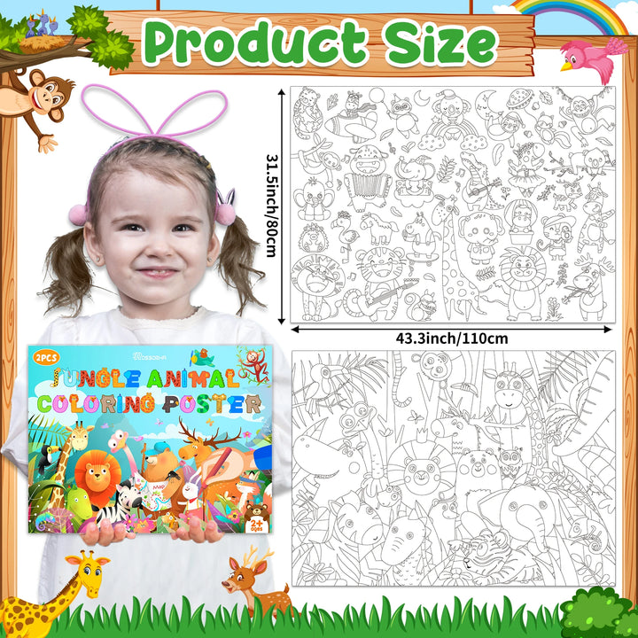 2-Pack Wild Jungle Animal Giant Coloring Posters
