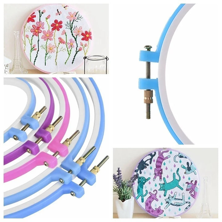 5-Piece Plastic Embroidery Hoop Set – Adjustable Rings