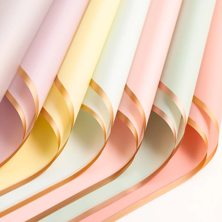 10 Sheets Waterproof Flower Wrapping Paper with Gold Edges