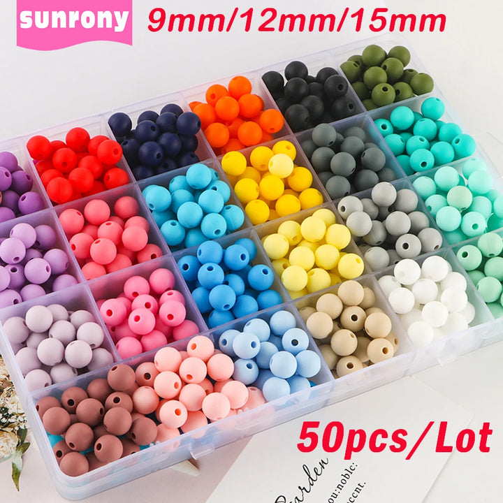 50-Piece Silicone Bead Set – 15mm Round Beads
