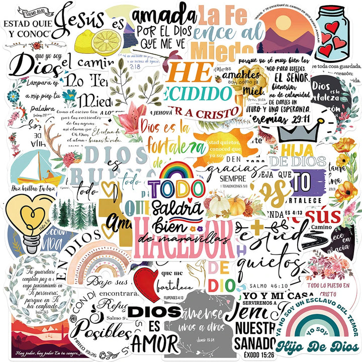 10/30/50-Piece Cute Spanish Bible PVC Sticker Set