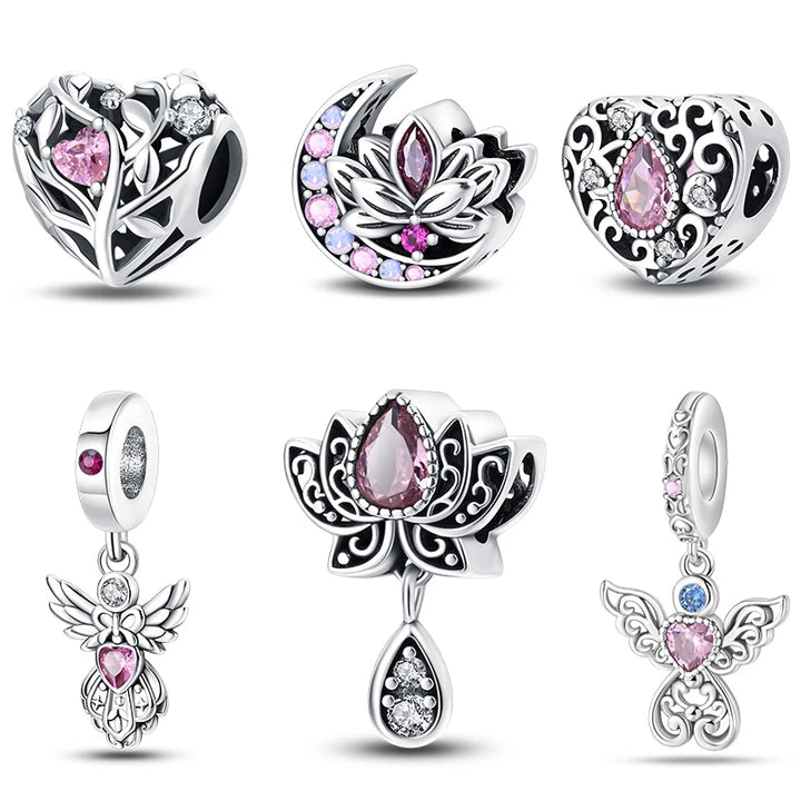925 Silver Plated Vintage Lotus & Angel Charms