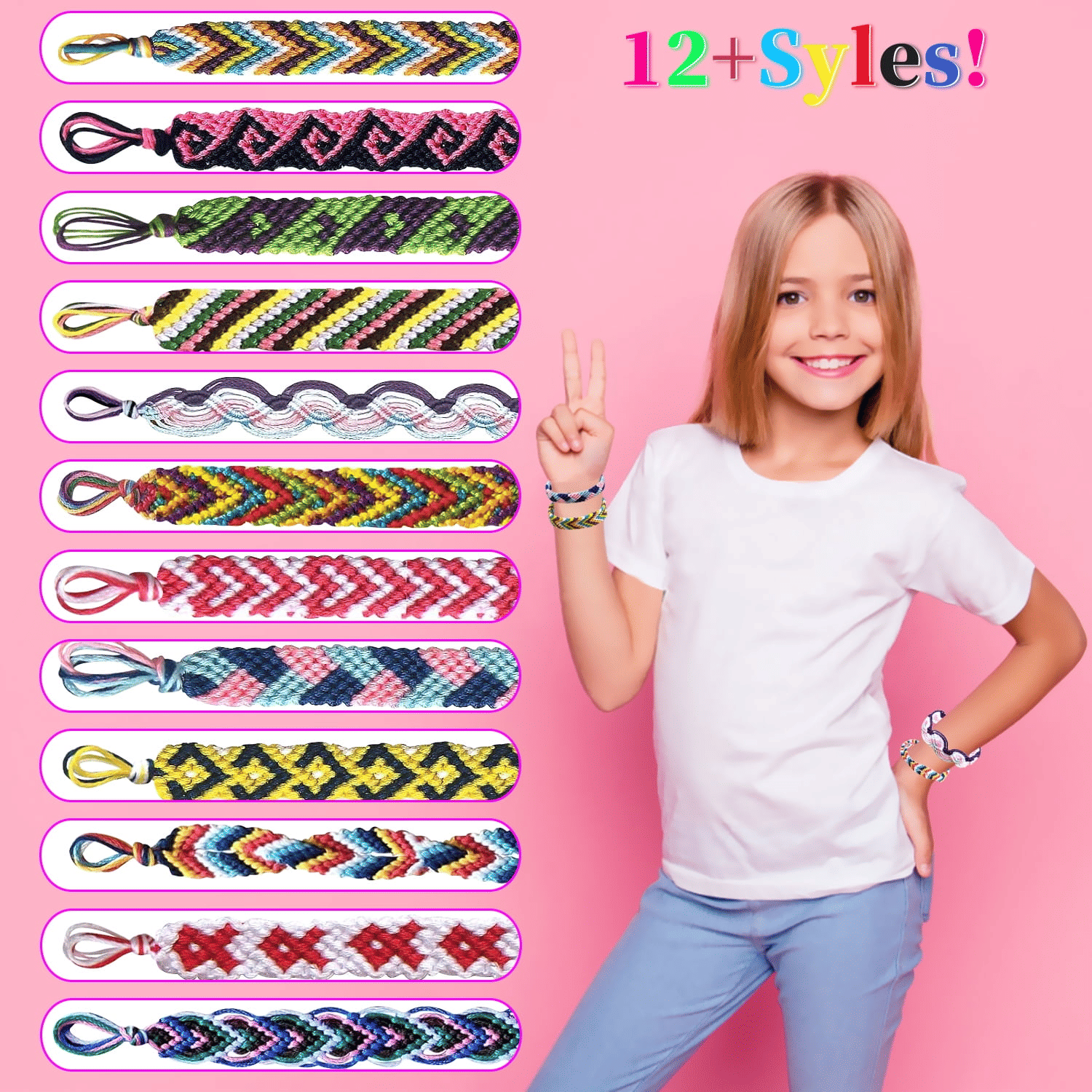 Braiding Friendship Bracelet Making Kit, Kids Jewelry Making Kit with 25 Pre-Cut Threads, Arts and Crafts Toy for 8-12 Year Old Girls Christmas Birthday Gifts