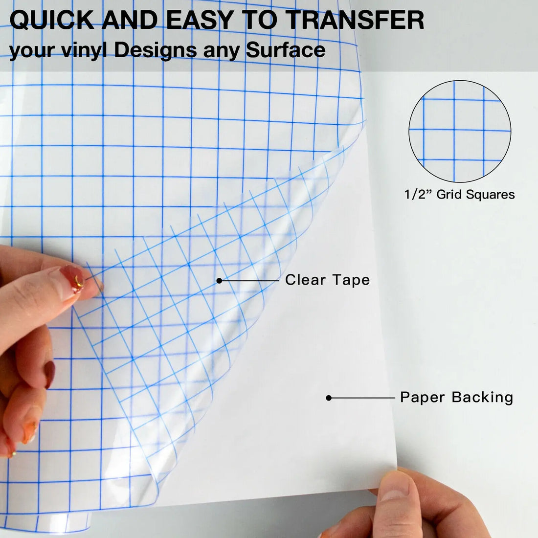 HTVRONT 12"x12ft Clear Vinyl Application Tape with Blue Grid