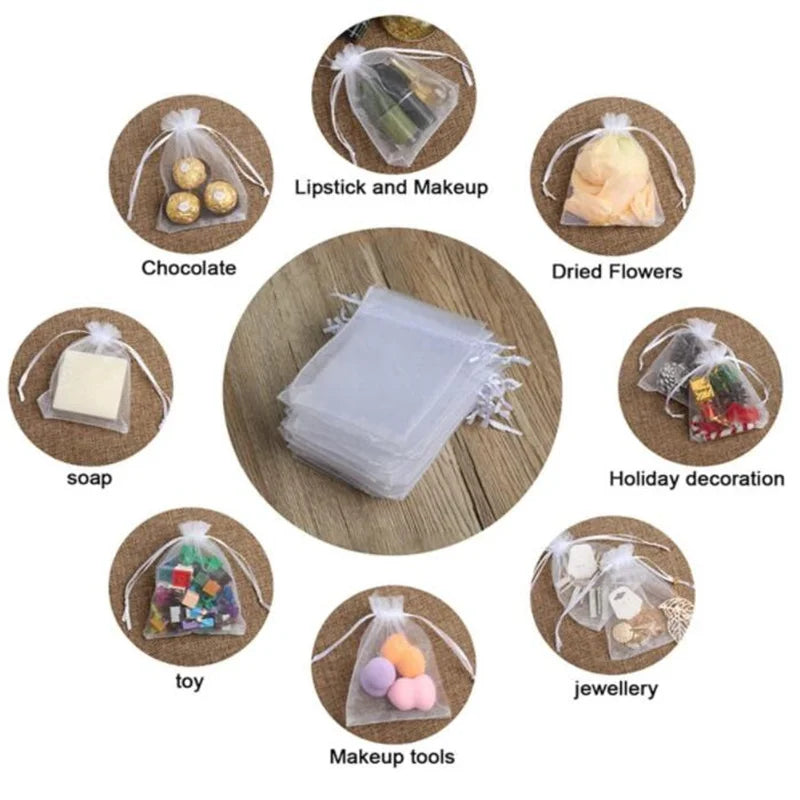 50-Piece Pink Organza Drawstring Bags – Small Gift Pouches