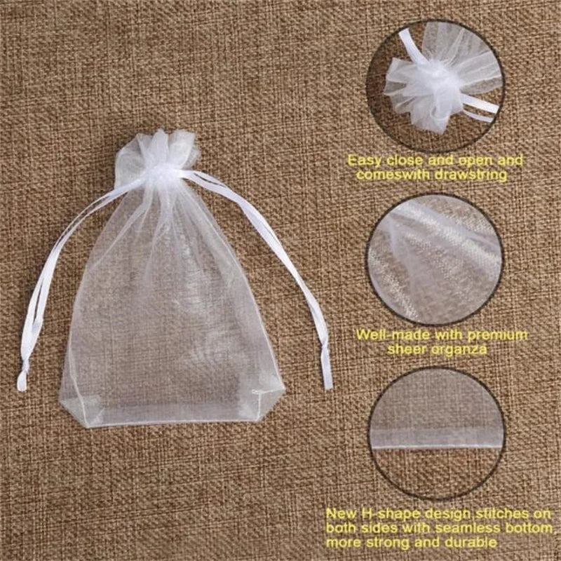 50-Piece Pink Organza Drawstring Bags – Small Gift Pouches
