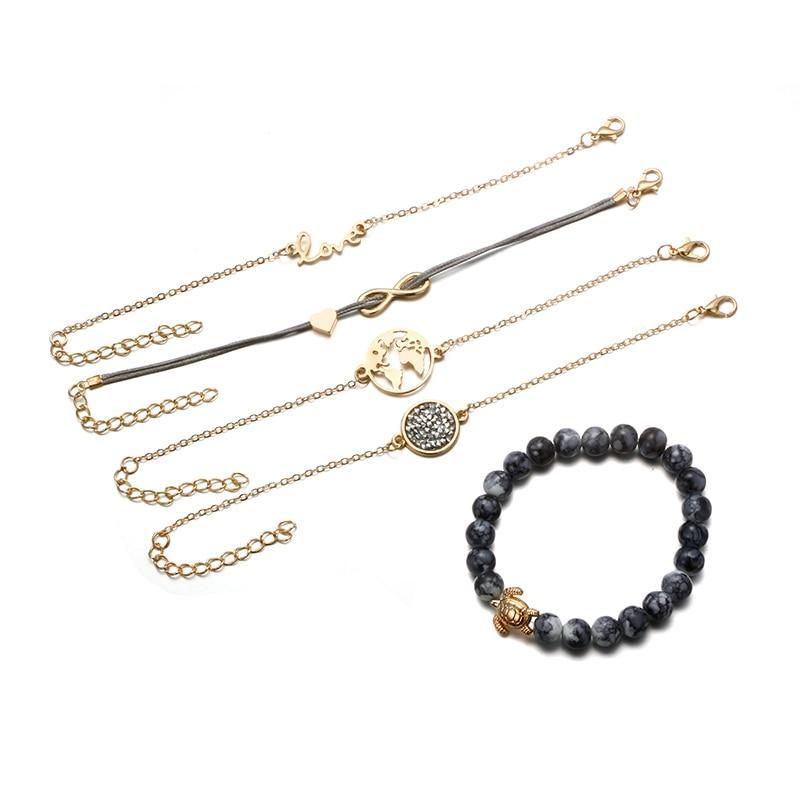 Bowknot Heart LOVE Crystal Marble Cuff Bracelet – Women’s Boho Jewelry