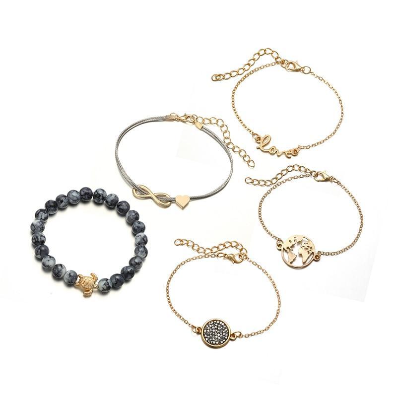 Bowknot Heart LOVE Crystal Marble Cuff Bracelet – Women’s Boho Jewelry