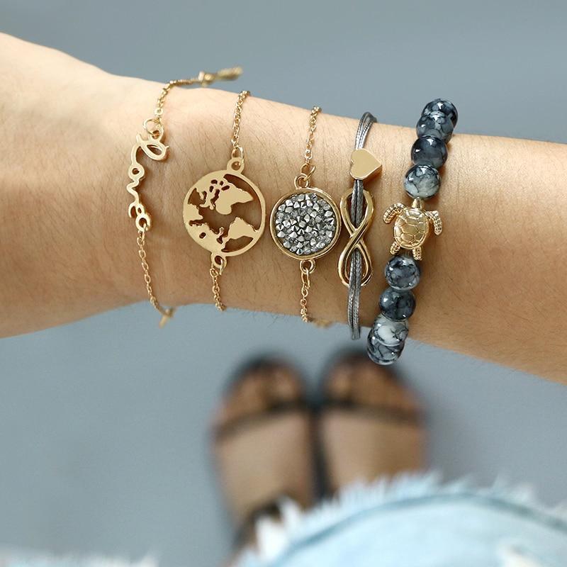 Bowknot Heart LOVE Crystal Marble Cuff Bracelet – Women’s Boho Jewelry