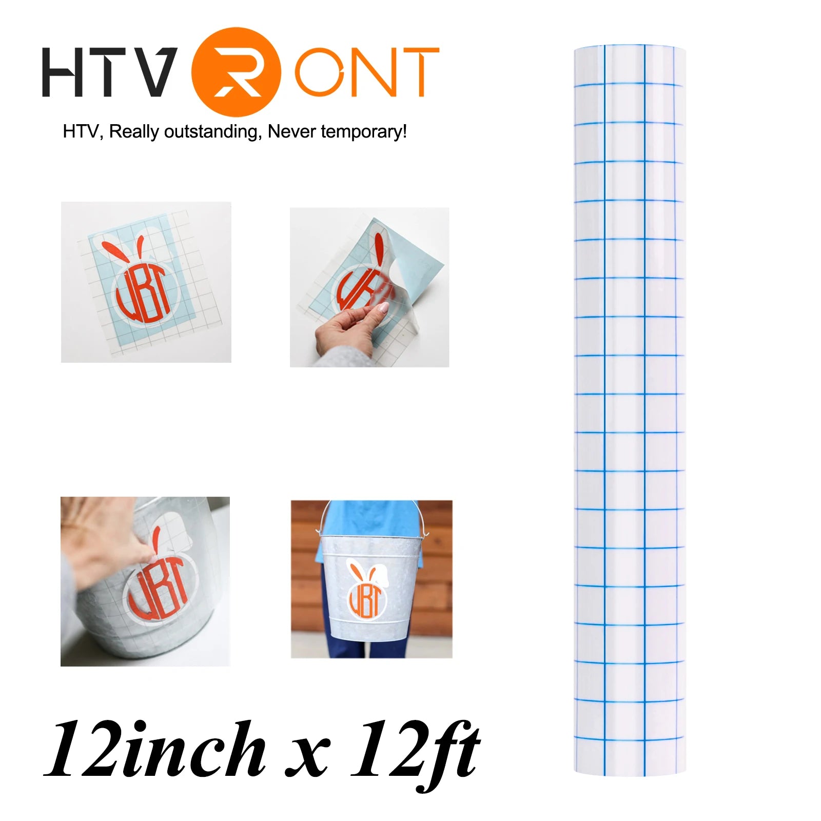 HTVRONT 12"x12ft Clear Vinyl Application Tape with Blue Grid
