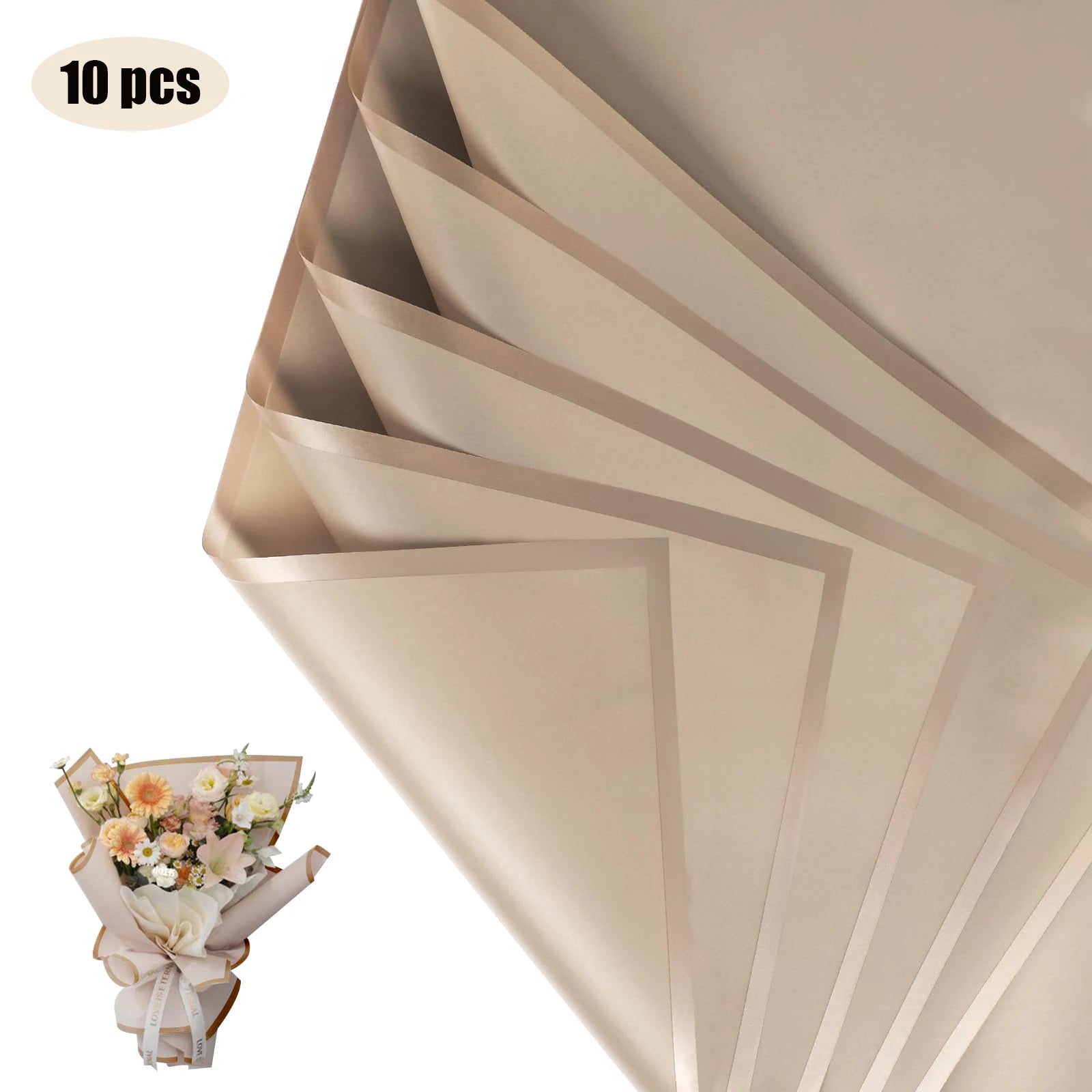 10 Sheets Waterproof Flower Wrapping Paper with Gold Edges