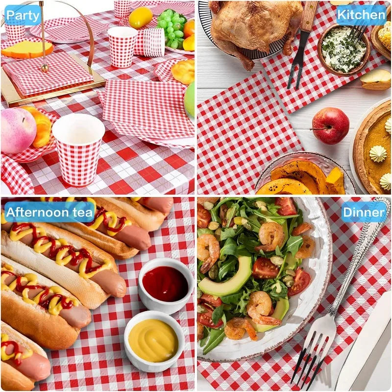Disposable Red & White Gingham Paper Napkins