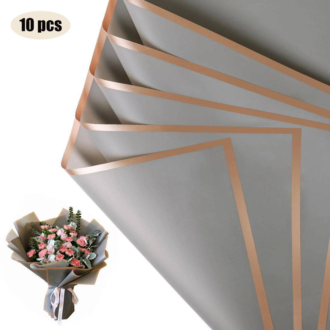 10 Sheets Waterproof Flower Wrapping Paper with Gold Edges