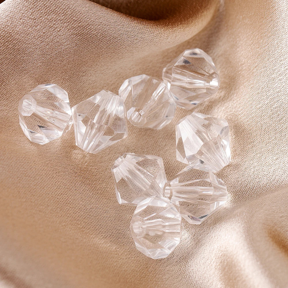 Faceted Acrylic Beads Transparent White Loose Spacer Beads for DIY Bracelet