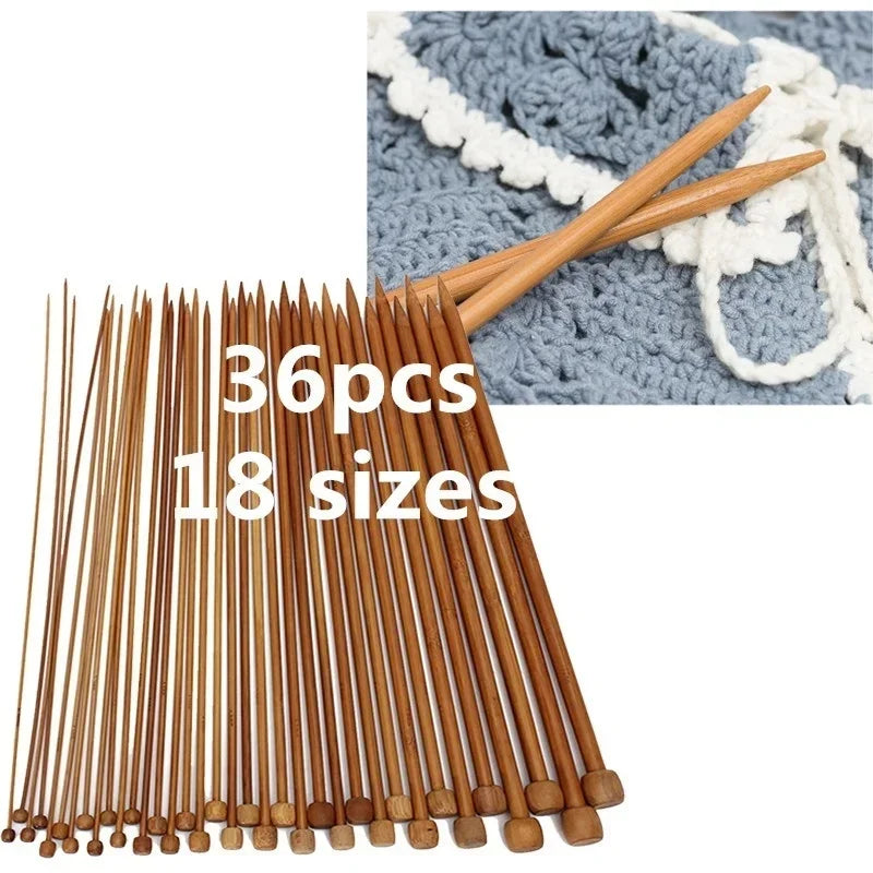 36-Piece Bamboo Knitting Needle Set with Beads