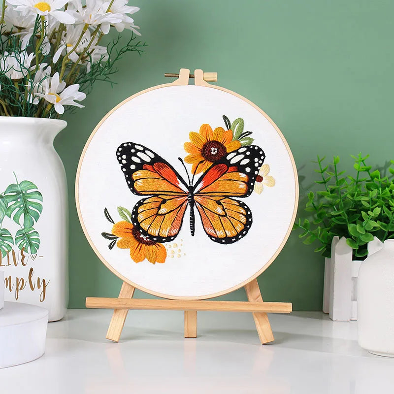Butterfly & Flower Embroidery Kit for Beginners