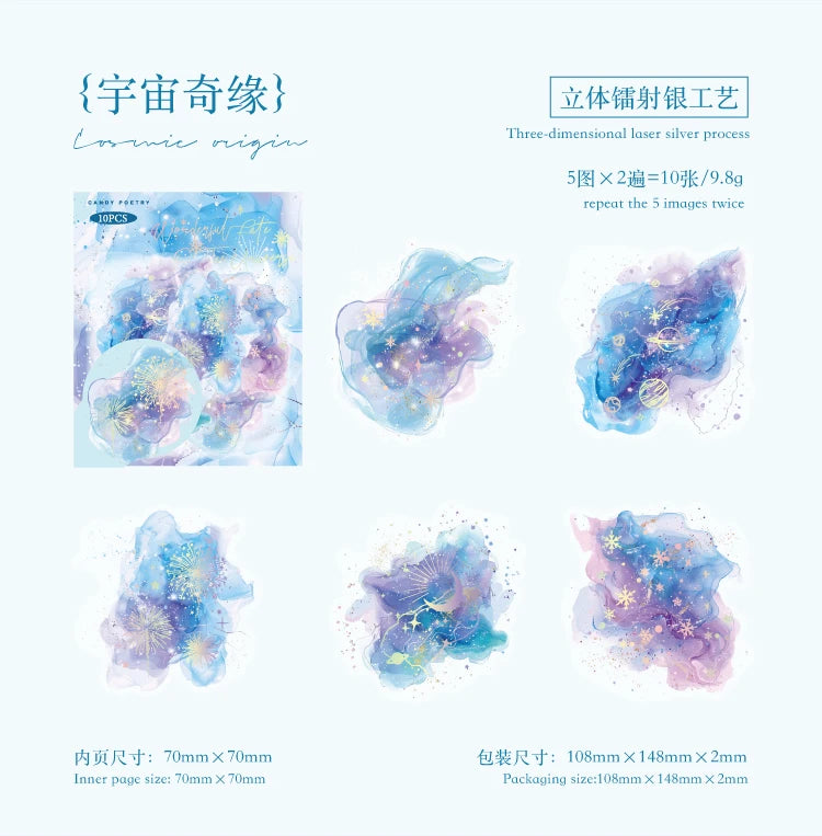 10-Piece PET Floral Stickers – Color Blending Series