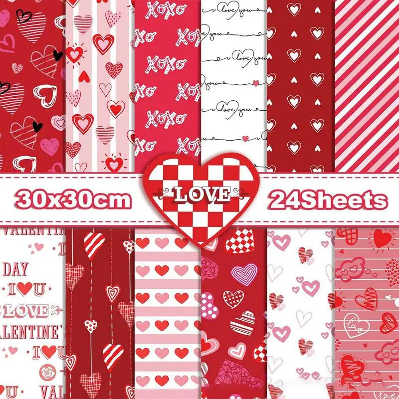 24pcs Valentine’s Day Double-Sided Scrapbook Paper