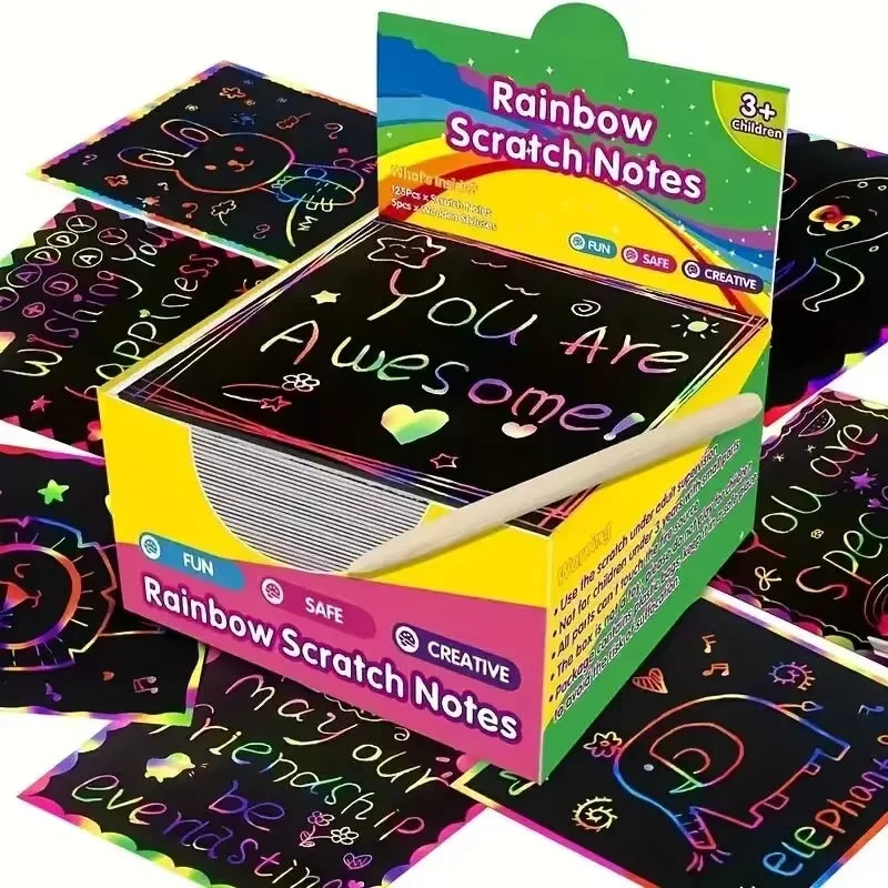 125-Pack Rainbow Scratch-Off Mini Art Cards – Fun Craft for Kids & Teens