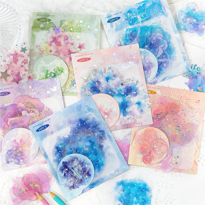 10-Piece PET Floral Stickers – Color Blending Series