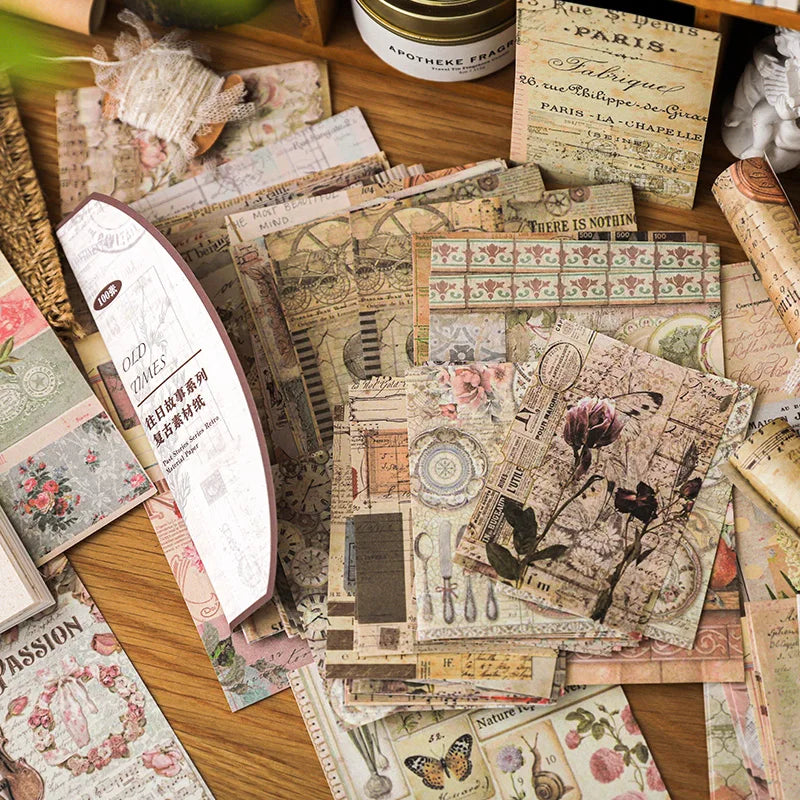 JIANQI Vintage Scrapbooking Paper – 100 pcs