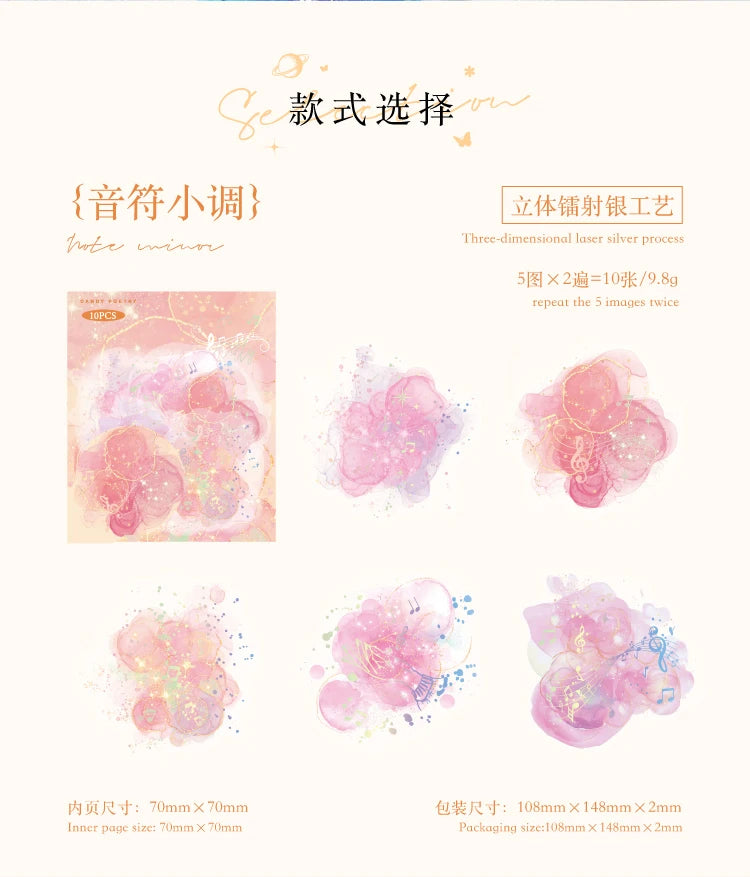 10-Piece PET Floral Stickers – Color Blending Series