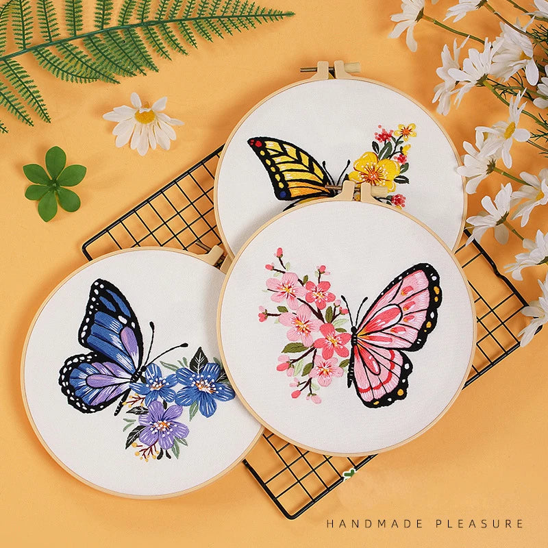 Butterfly & Flower Embroidery Kit for Beginners
