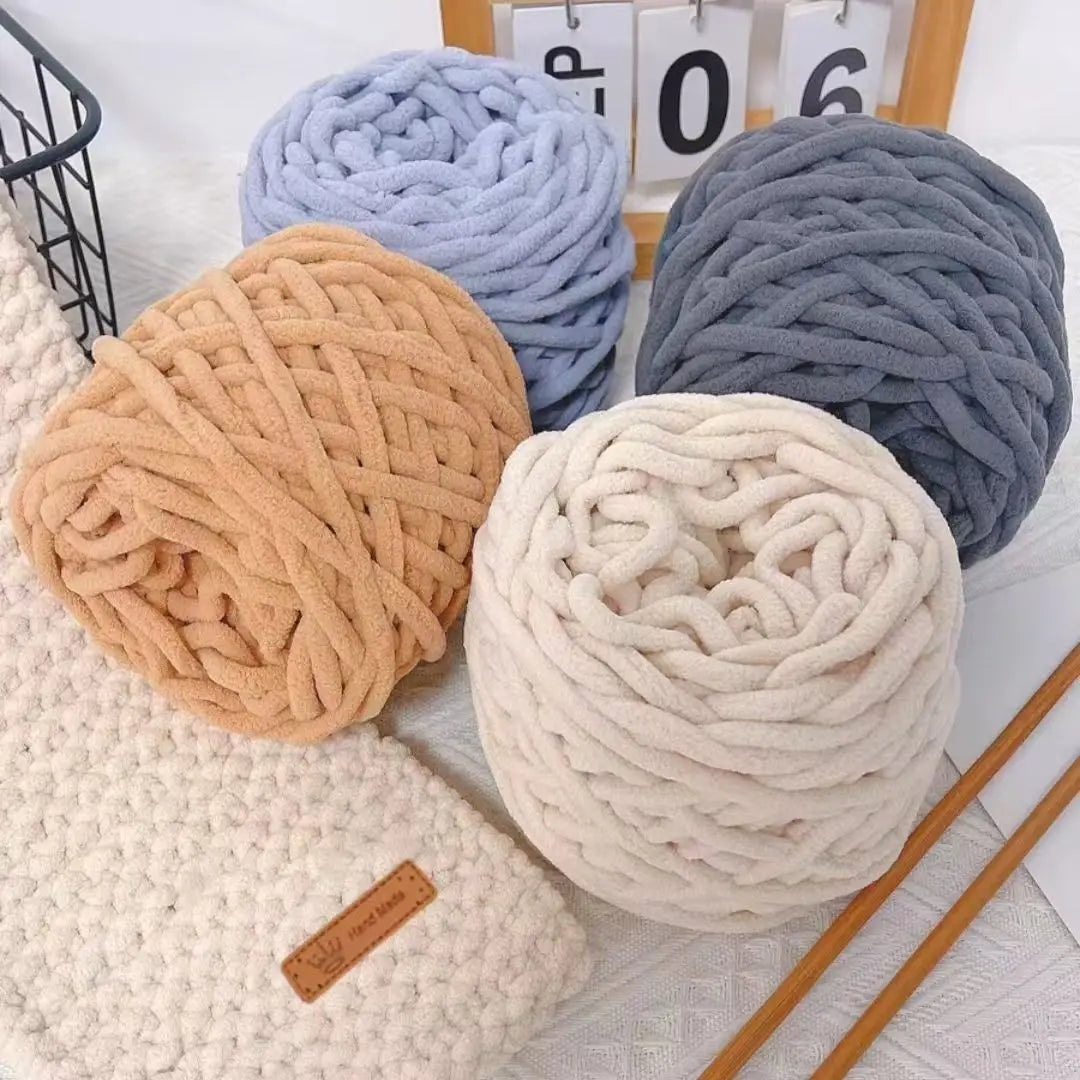 3PCS Chenille Knitting Yarn – 300g Soft Thick Cotton Blend