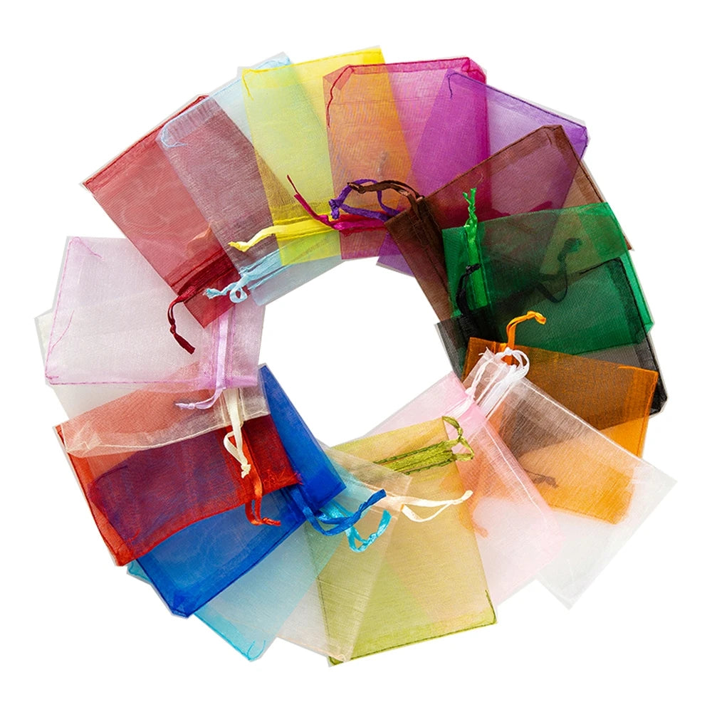 50-Piece Pink Organza Drawstring Bags – Small Gift Pouches