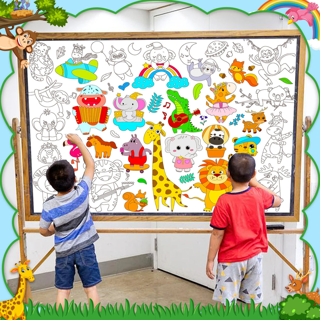 2-Pack Wild Jungle Animal Giant Coloring Posters