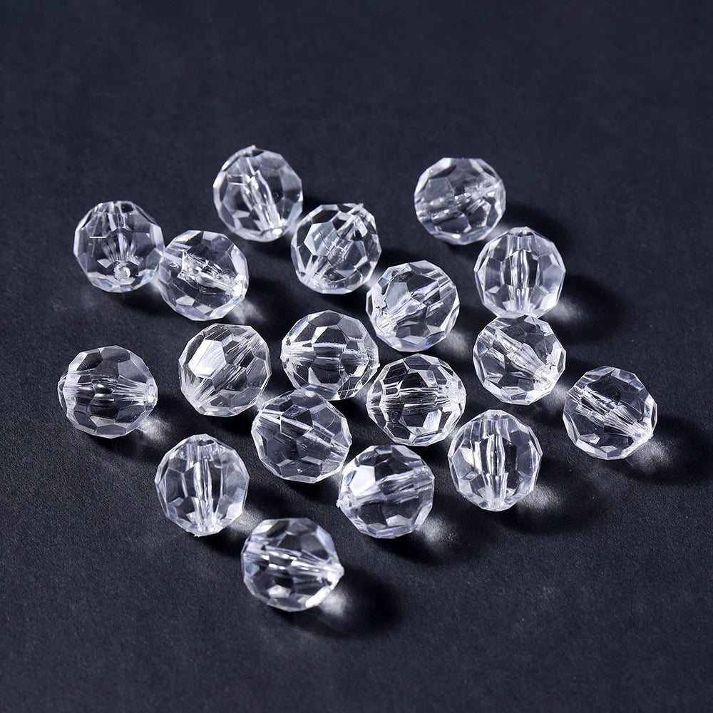 Faceted Acrylic Beads Transparent White Loose Spacer Beads for DIY Bracelet
