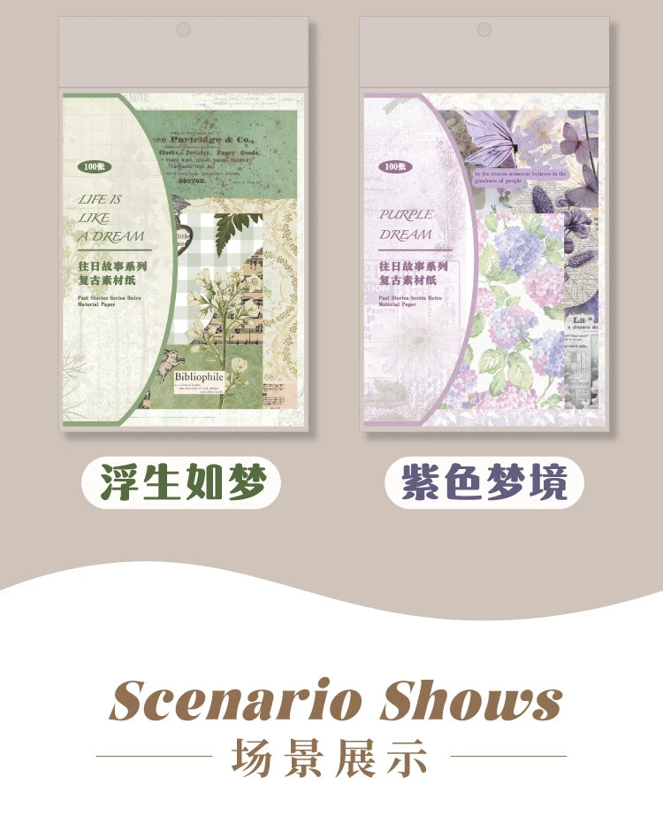 JIANQI Vintage Scrapbooking Paper – 100 pcs