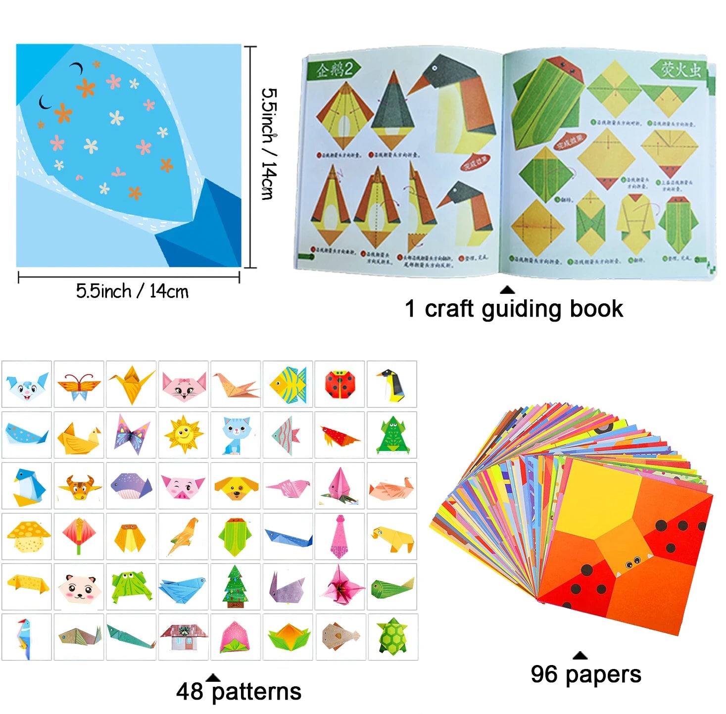 Origami Kit – 30/96 Sheets Paper with Guidebook for Kids & Beginners