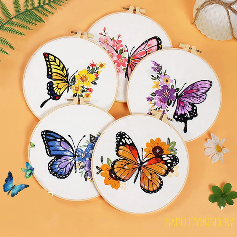 Butterfly & Flower Embroidery Kit for Beginners