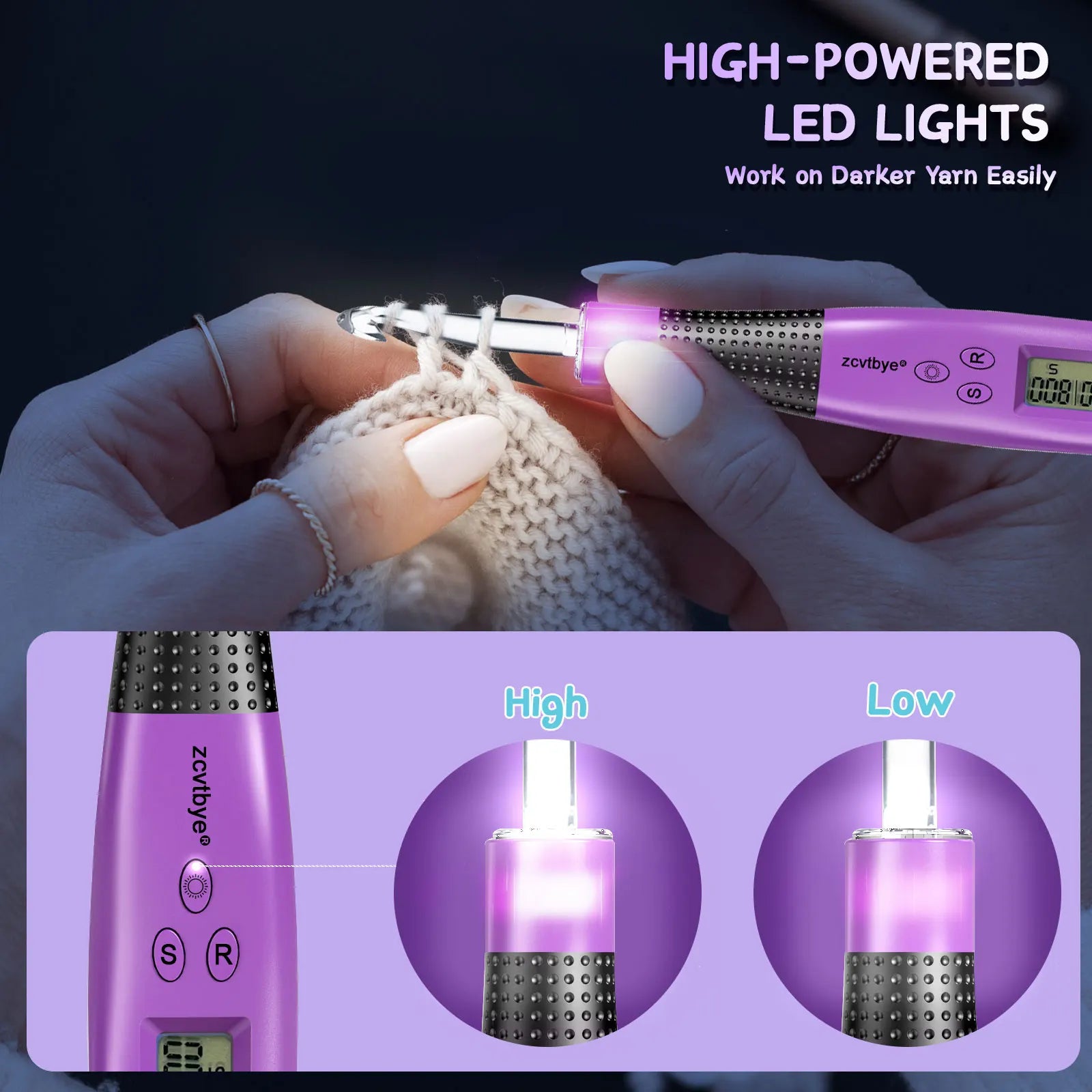 24pcs Crochet Hook Set with Counter LED Light & Stitch Ergonomic knitting needle Sewing Tools Set DIY Weaving Sweater Tool