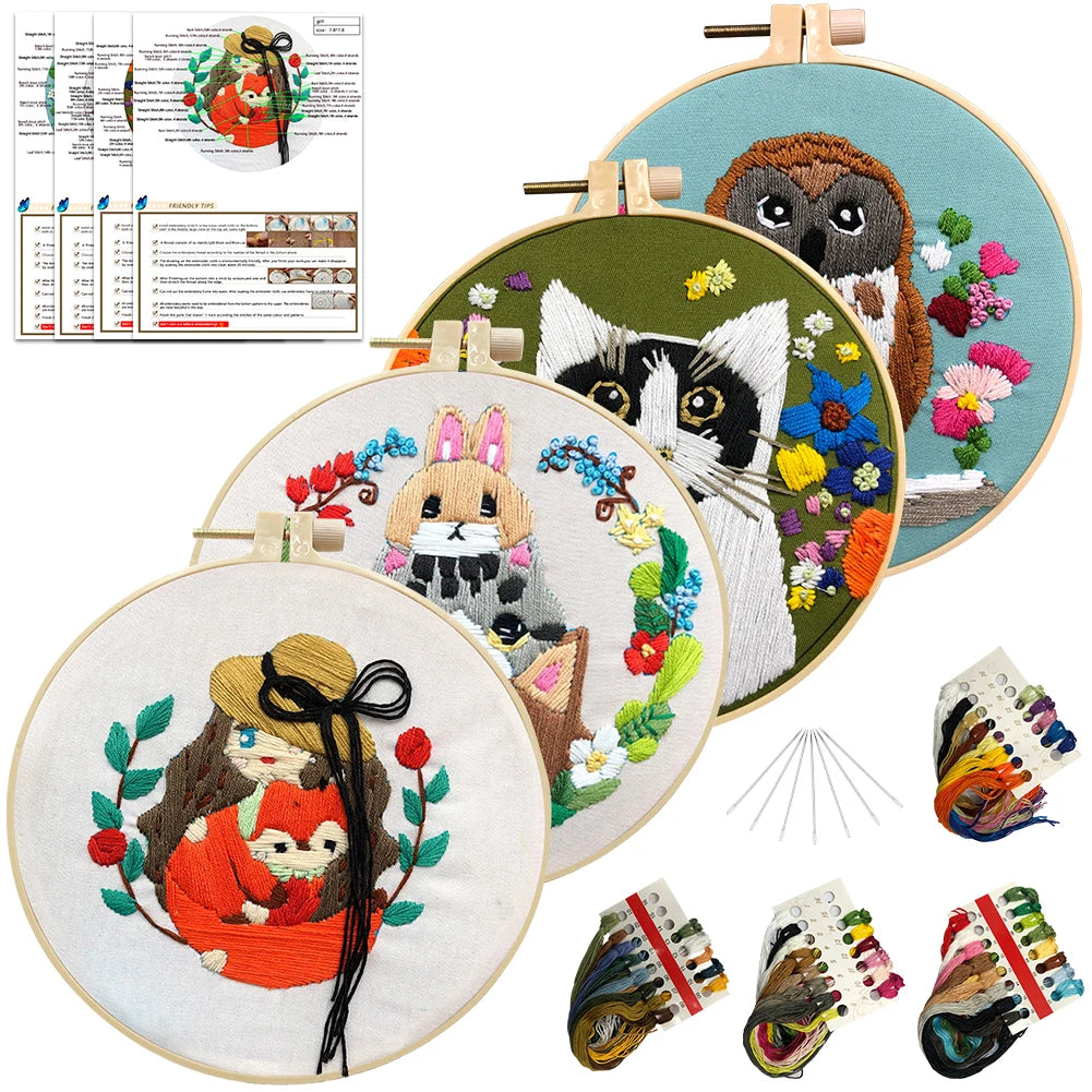 4pcs Animal Embroidery Kit