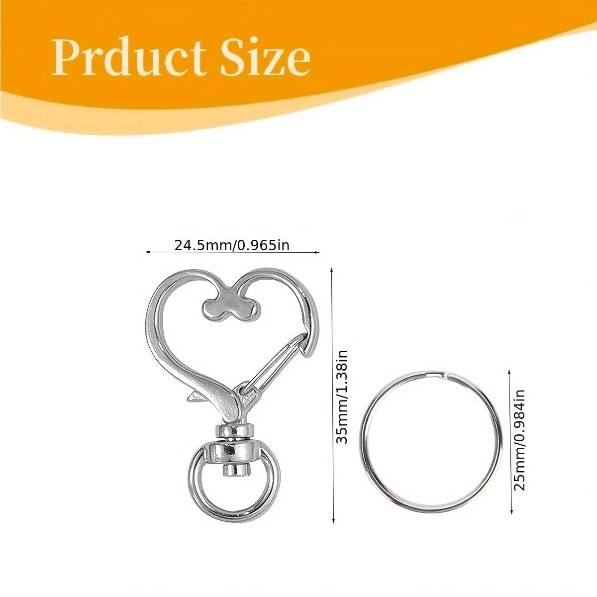 20-Piece Heart-Shaped Swivel Snap Hooks with Key Rings