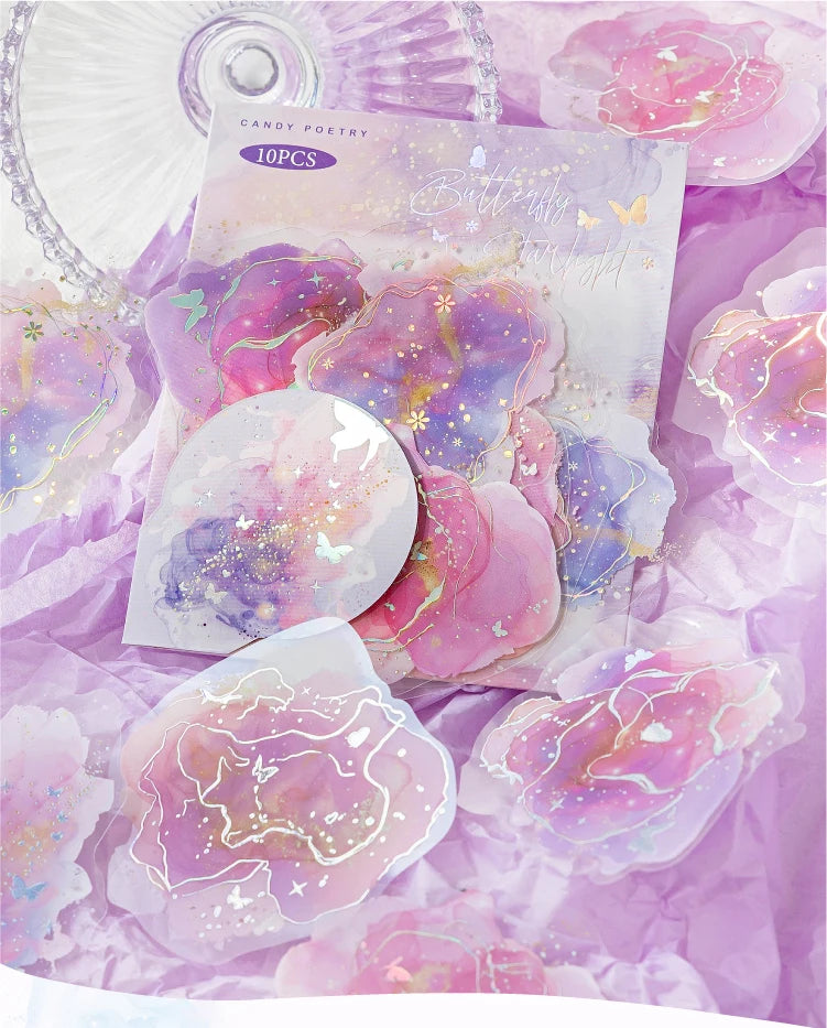 10-Piece PET Floral Stickers – Color Blending Series