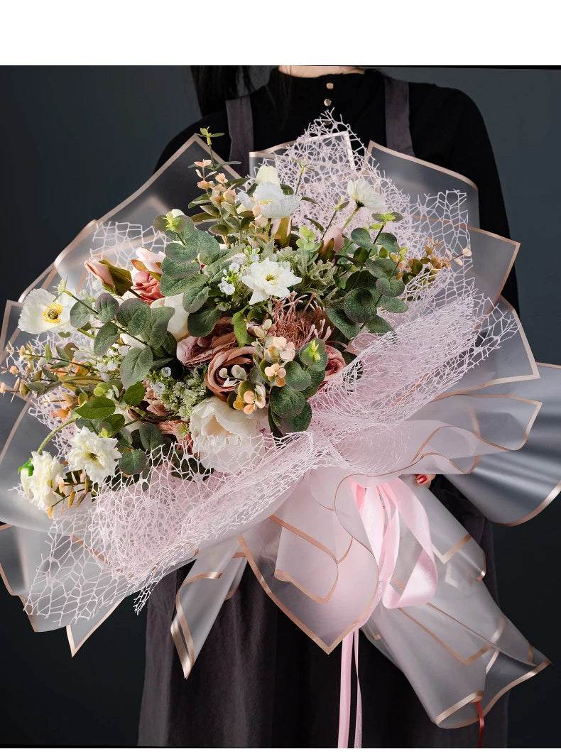 10 Sheets Waterproof Flower Wrapping Paper with Gold Edges