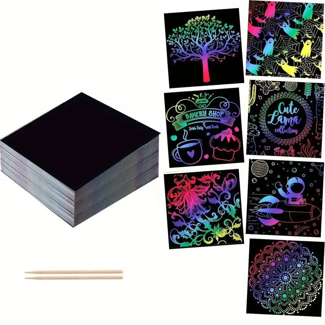 100PCS Rainbow Scratch Art Kit - Non-Toxic Craft Set with Wooden Stylus for Kids Ages 5-12