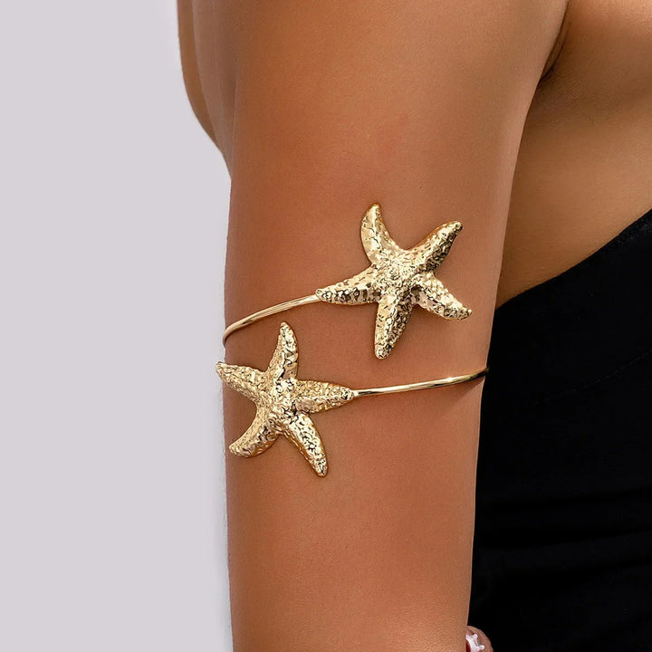 New Fashion Golden Alloy 2 Starfish Arm Bracelet for Women  Summer Beach \Dance Party Cuff Bracelets Jewlery Accessories Gifts