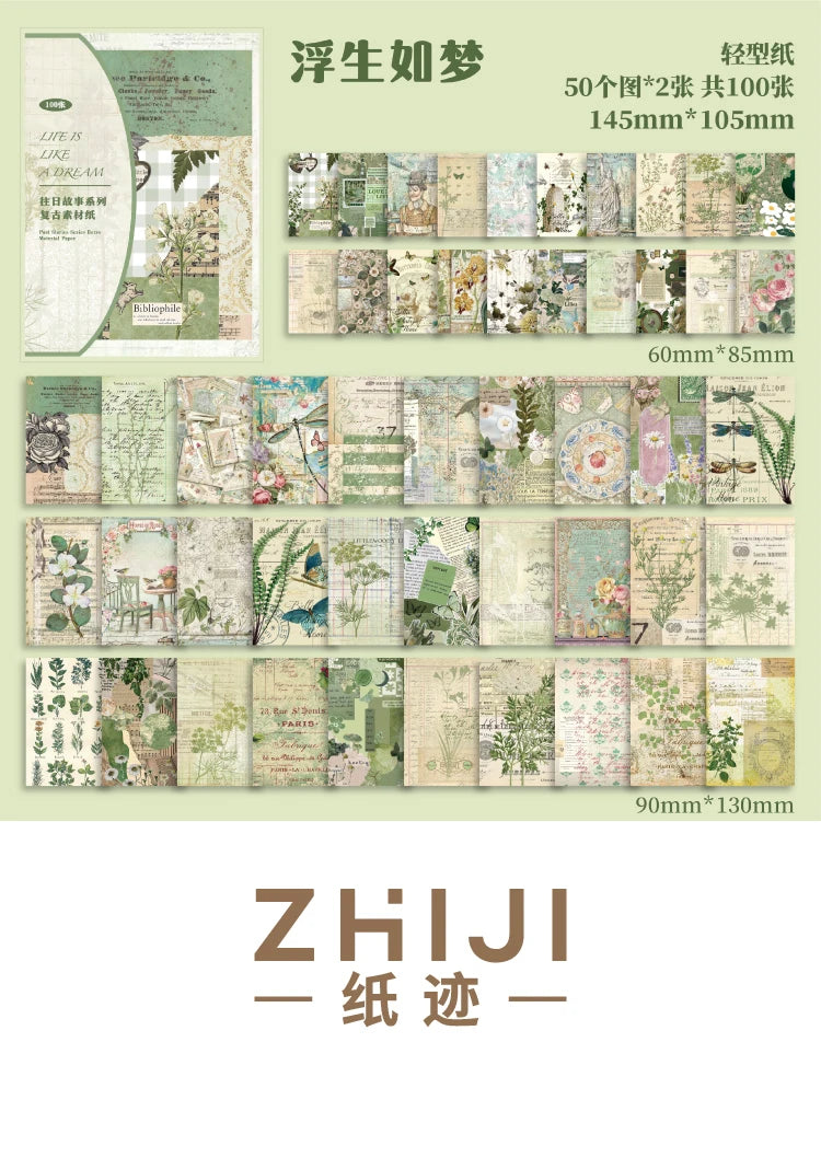 JIANQI Vintage Scrapbooking Paper – 100 pcs