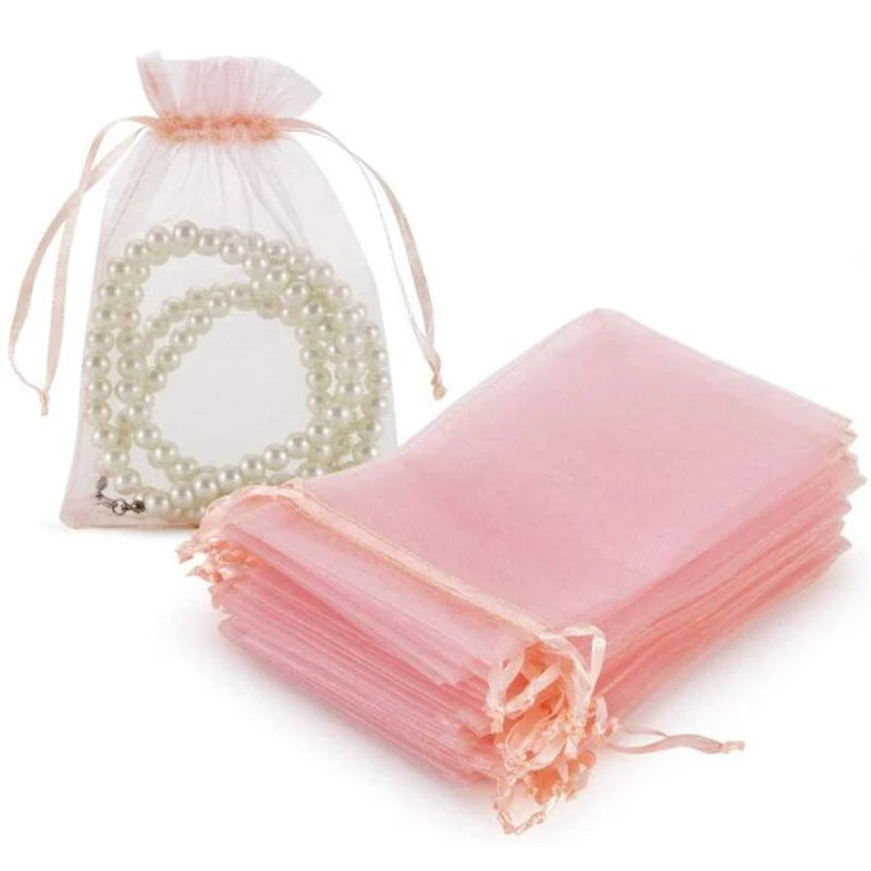 50-Piece Pink Organza Drawstring Bags – Small Gift Pouches