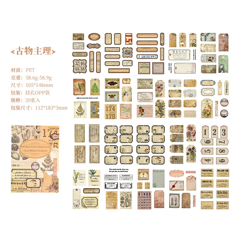 20-Piece Vintage Aesthetic Sticker Set