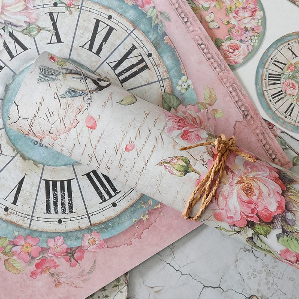 12 Sheets Vintage Rose Garden Scrapbook Paper – Floral & Bird Designs