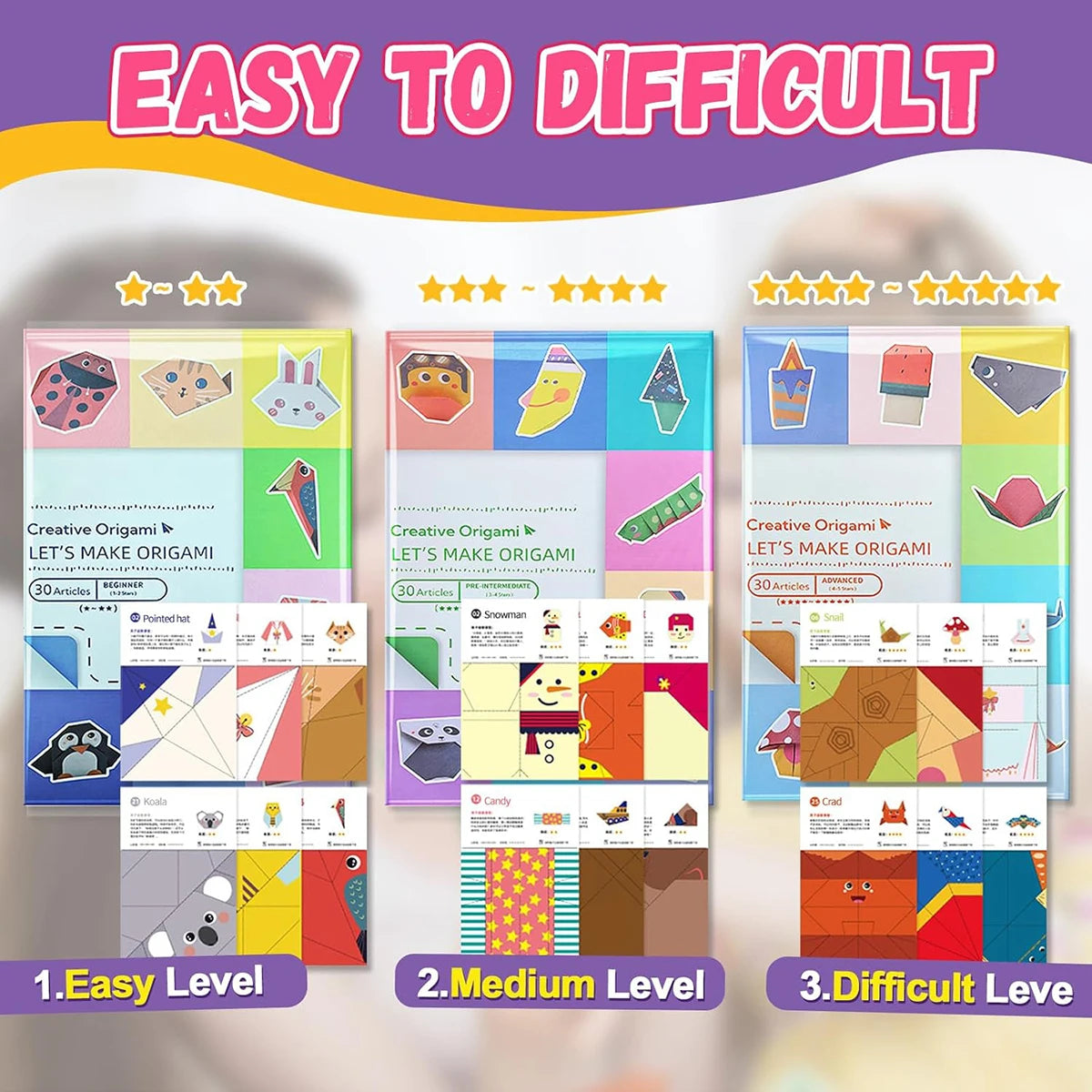 Origami Kit – 30/96 Sheets Paper with Guidebook for Kids & Beginners