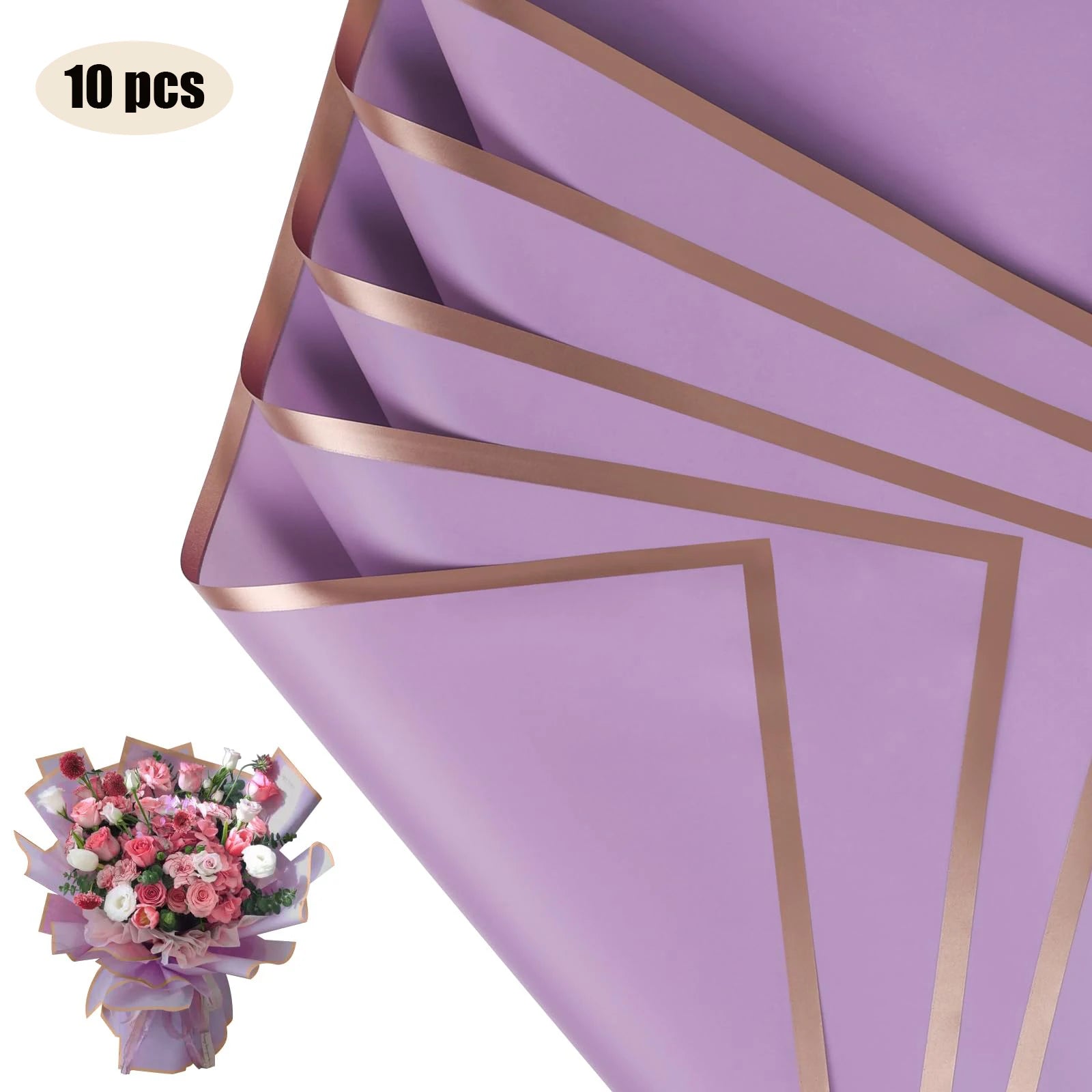 10 Sheets Waterproof Flower Wrapping Paper with Gold Edges