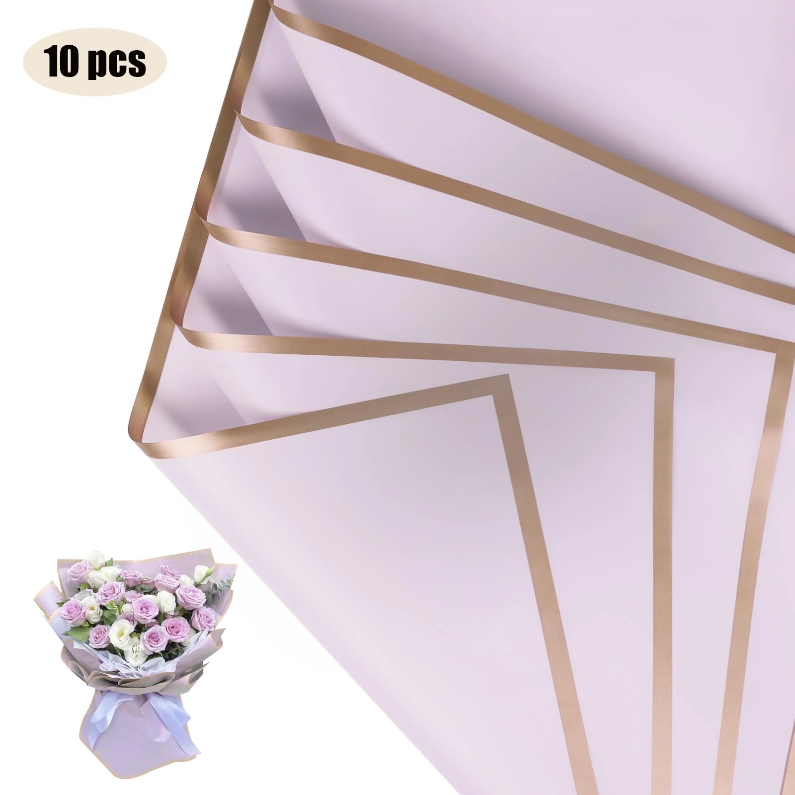10 Sheets Waterproof Flower Wrapping Paper with Gold Edges